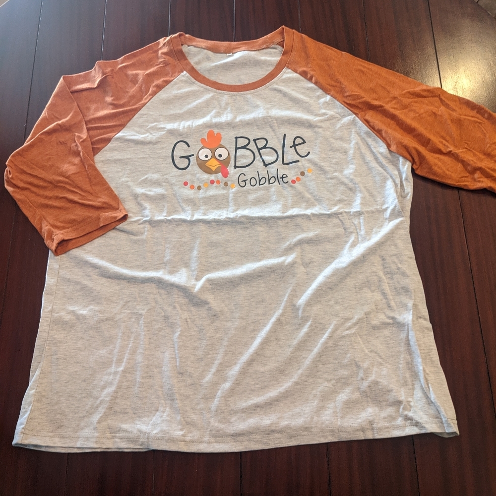 NEW! Thanksgiving Baseball Tee Shirt, Size XXL, Gray/Orange